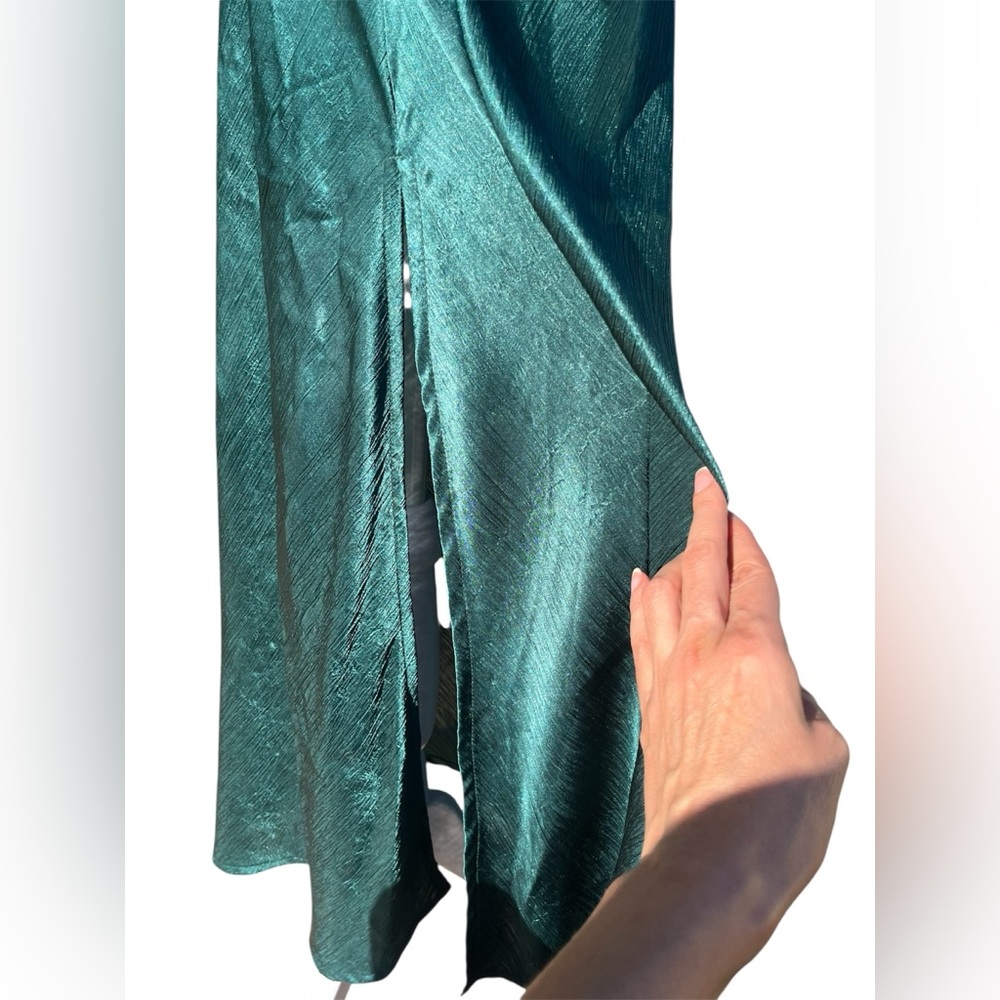 Anthropologie RAHI evening satin dress. Cowl neckline, long sleeves. Green. M - Picture 7 of 14